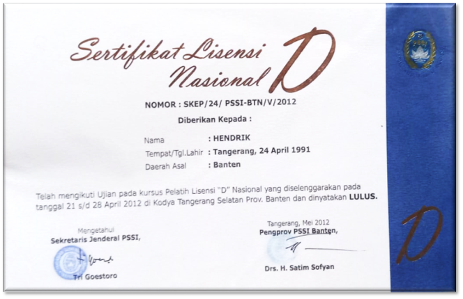 Sertifikat Coach Hendrik