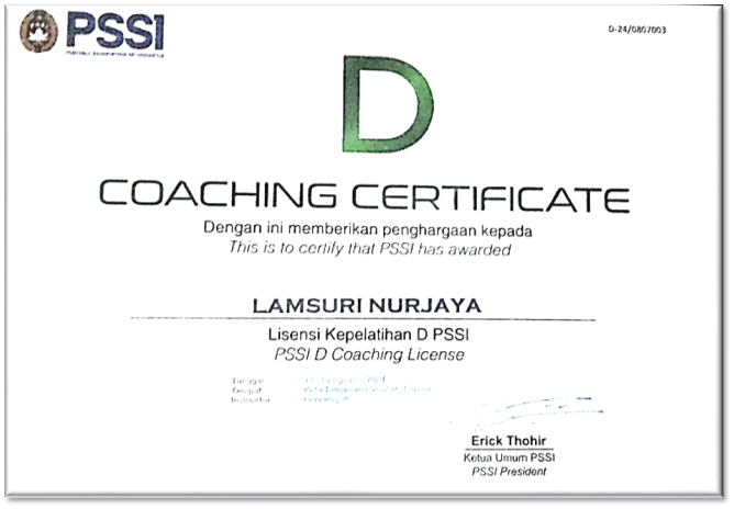 Sertifikat Coach Lamsuri Nurjaya
